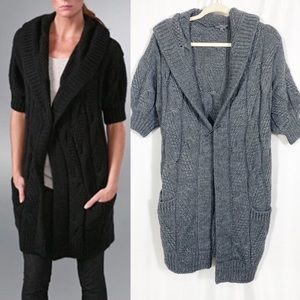 Vince Stella Alpaca Wool Cable Knit Hooded Duster Cardigan: Heathered Grey